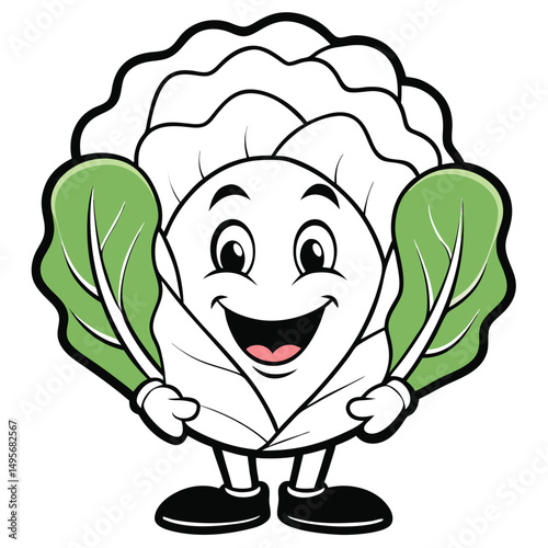 Happy White Cauliflower Cartoon Character