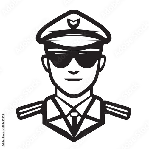 A police officer portrait in a minimalist black and white illustration style.