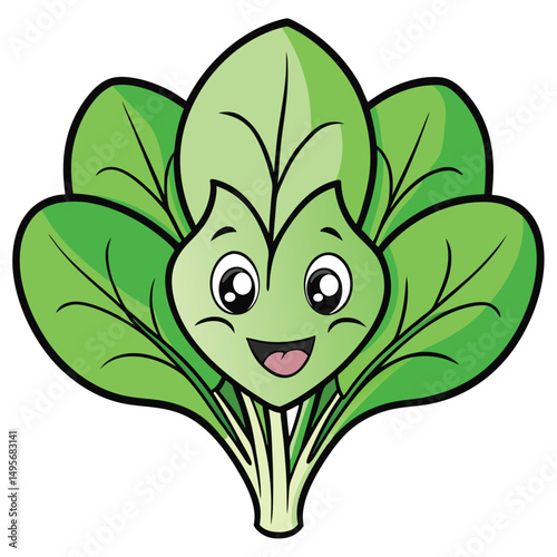 Happy Spinach Leaf Cartoon Character