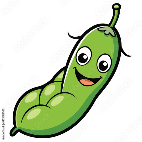 Happy Green Pea Pod Character