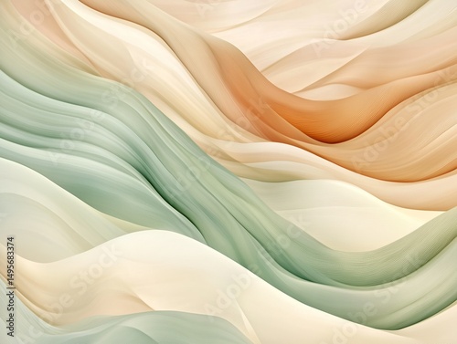 Serene Earth Tones Abstract Waves Background with Flowing Layers of Soft Beige and Muted Green.