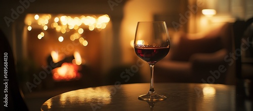 Wallpaper Mural Red wine glass by a fireplace at night. Torontodigital.ca