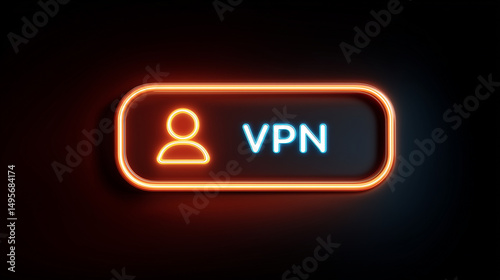 Neon Sign of a User Icon with VPN Text Illuminating in Bright Colors Against a Dark Background for Digital Security and Online Privacy Concepts