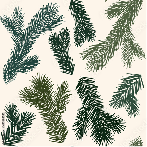 Pine branch pattern fir tree endless seamless pattern