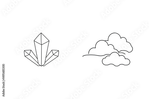 Simple hand drawn crystal and cloud illustrations perfect for backgrounds and decorative purposes