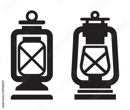 Old-fashioned oil lamp icon silhouette. Vintage hanging lantern silhouette vector.