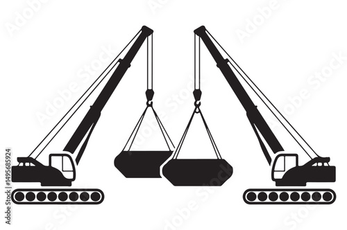 Set of Construction Crane Icons with Load, Representing Heavy Lifting, Construction, and Industrial Machinery. Ideal for Engineering, Construction, and Equipment-Related Projects.