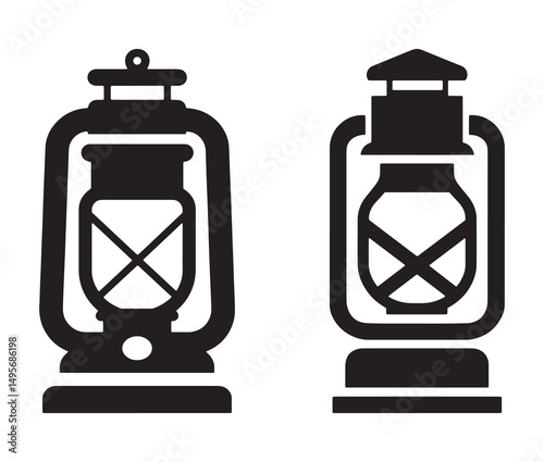 Old-fashioned oil lamp icon silhouette. Vintage hanging lantern silhouette vector.