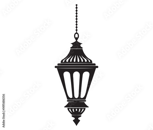 Old-fashioned oil lamp icon silhouette. Vintage hanging lantern silhouette vector.