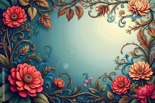 Intricate floral damask, swirling vines and leaves , design, textile, design element