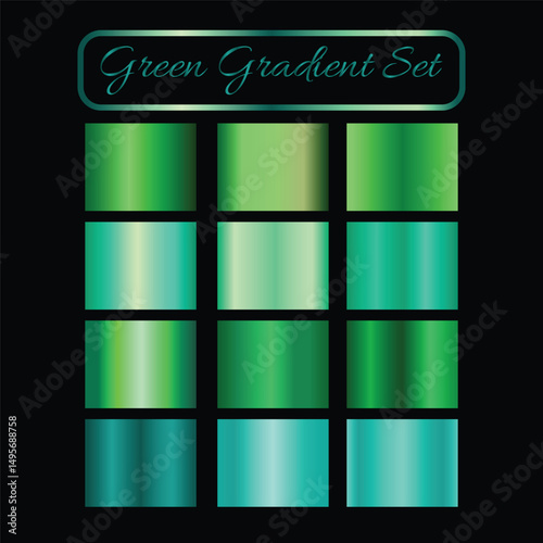 Metallic green gradient collection. Vector green foil texture. Green background set. Royalty free gradient  colour.
