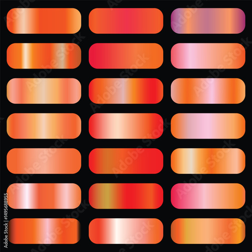 Metallic orange gradient collection. Vector orange foil texture. Orange background set. Royalty free gradient  colour.