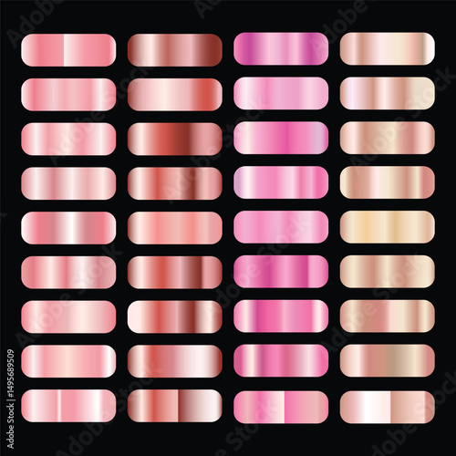 Metallic rose gold gradient collection. Vector rose gold foil texture. rose gold background set. Royalty free gradient  colour.