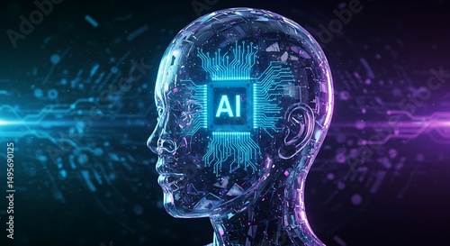 AI Brain Concept with Circuit Board Patterns and Glowing Nodes on Black Background Generative AI


