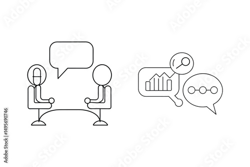 Business meeting conversation with statistical analysis and future planning vector illustration