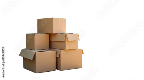 Flattened Cardboard Boxes Stack on Transparent Background