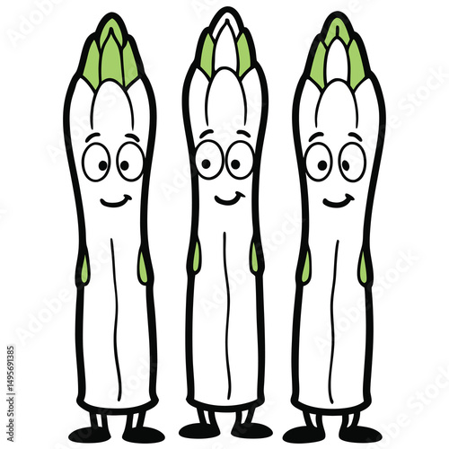 Happy Cute Asparagus Stalks Outline