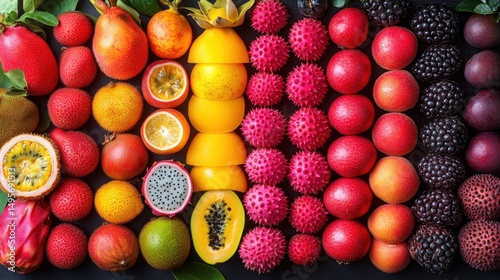 Fototapeta Naklejka Na Ścianę i Meble -  Many different exotic fruits that are arranged in a row