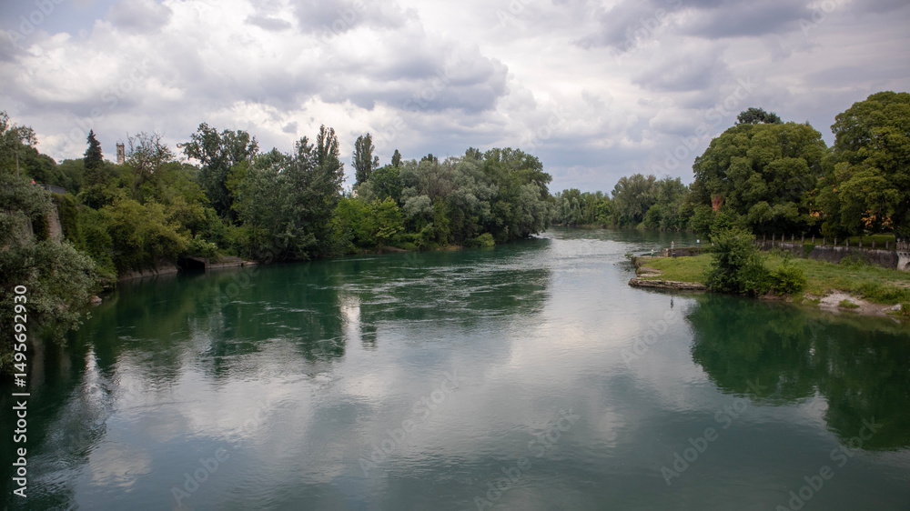Fototapeta premium riverside town in Lombardia, Italy , Vaprio d'Adda, Lombardia, Italia