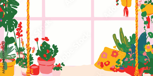A vibrant and inviting room scene, showcasing indoor plants, creating a sense of natural tranquility and homey charm.