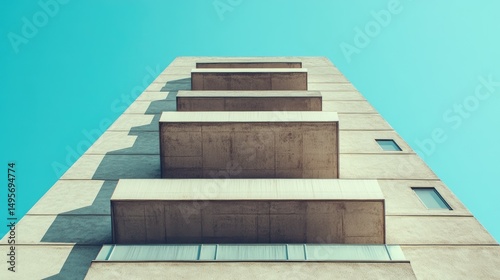 Abstract Architecture: Modern Building Facade with Balconies Against a Blue Sky