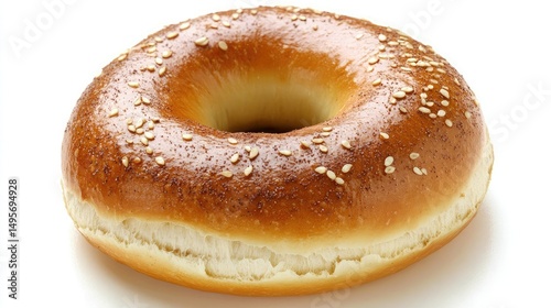 Plain Bagel with Poppy Seeds on White Background photo