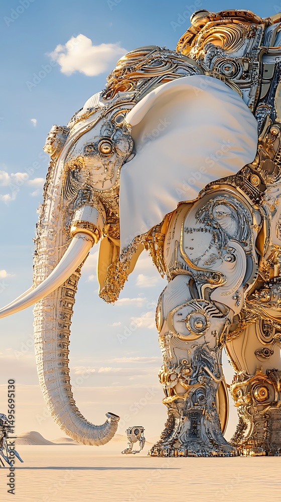 Obraz premium 機械仕掛けの象、砂漠、芸術作品