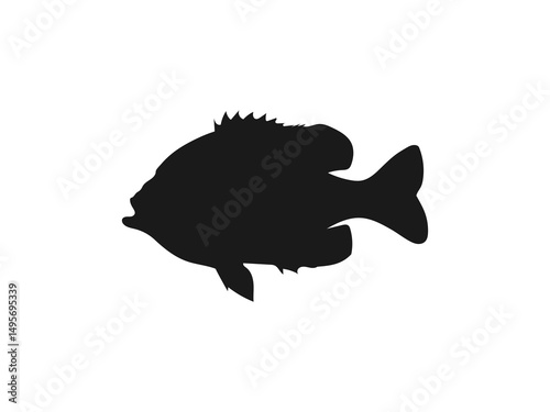 One bluegill fish silhouette icon vector illustration design. bluegill fish, vector illustration, black silhouette, side view. Bluegill fishing silhouette icon vector on a white background.