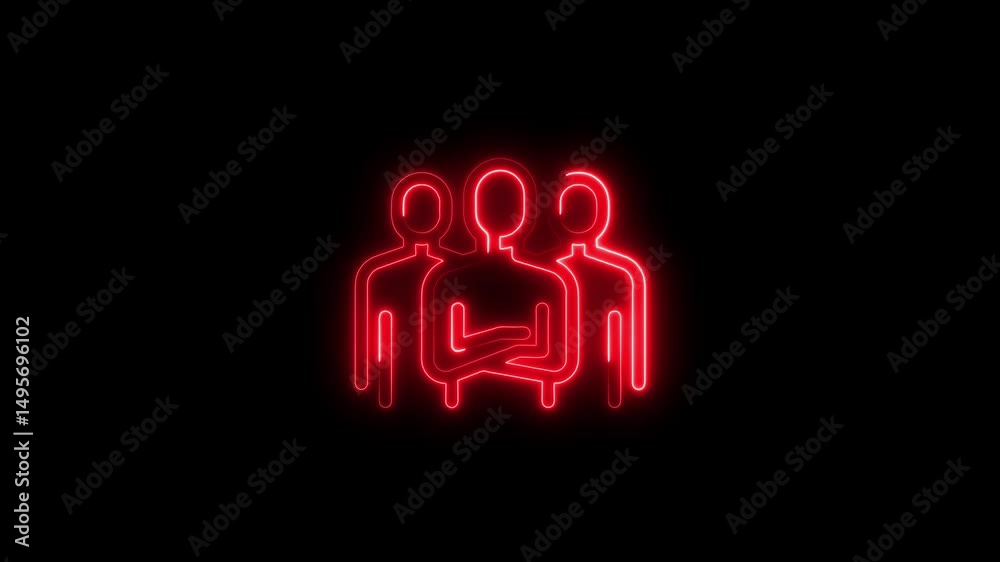 Teamwork concept with red neon silhouette of three people isolated on black background Teamwork concept with red neon silhouette of three people isolated on black background