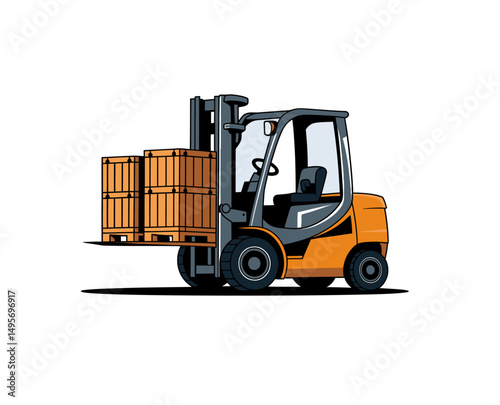 Forklift lifting boxes vector illustration isolated on white.
