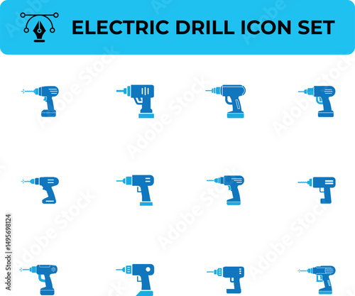 set of electric drill solid icons .  and Hand Drill Icon silhouette icon set.