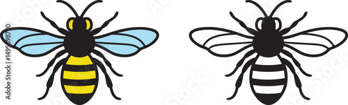 Bee flying icon, Bee flying on a dotted route, Hand drawn bees, Vector illustration on a white background