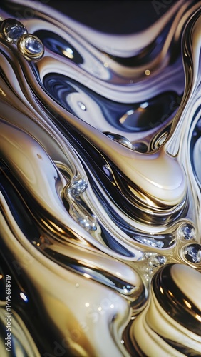 Wallpaper Mural Abstract metallic liquid swirls with iridescent sheen and embedded bubbles Torontodigital.ca