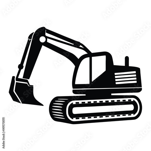 Crawler excavator silhouette, Construction excavator silhouette vector illustration