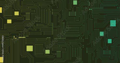 Futuristic vector illustration. High-tech technology abstract background. Seamless circuit motherboard on black background.