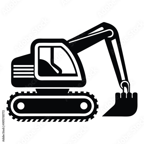 Crawler excavator silhouette, Construction excavator silhouette vector illustration
