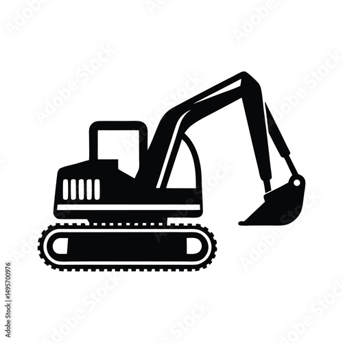 Crawler excavator silhouette, Construction excavator silhouette vector illustration