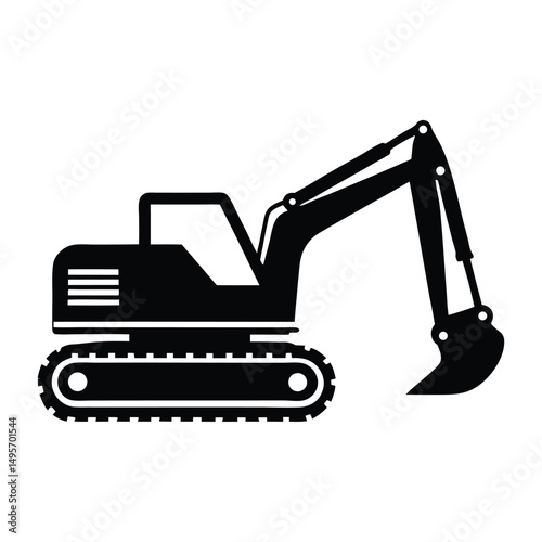 Crawler excavator silhouette, Construction excavator silhouette vector illustration