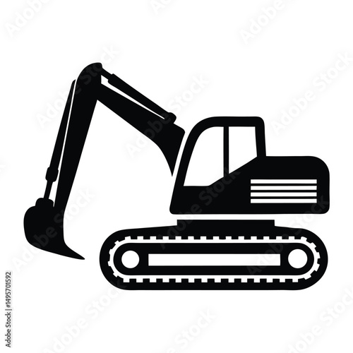Crawler excavator silhouette, Construction excavator silhouette vector illustration