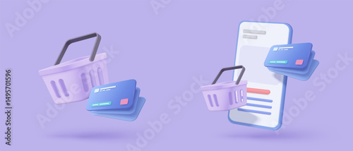 3D credit card financial security for online shopping, financial transactions, online payment credit card with payment protection concept. 3d business finance vector icon render illustrator
