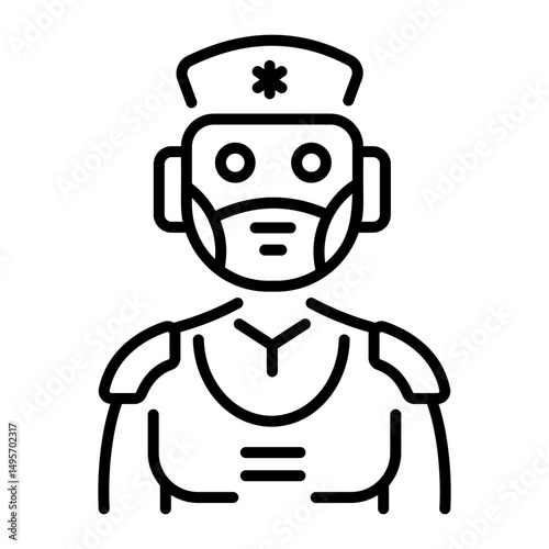 A linear style icon of futuristic robot nurse