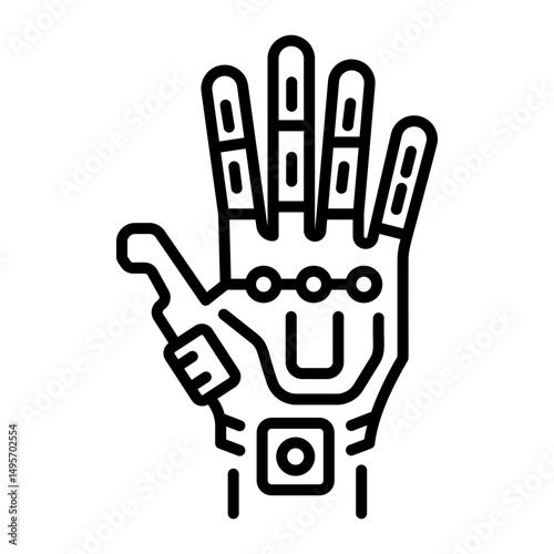 An icon of robot hand in line style