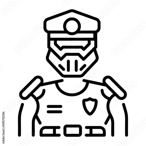 A linear icon showing robot police figure