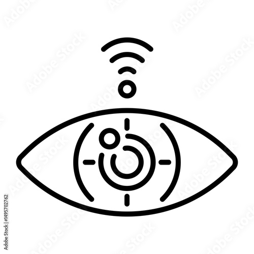 A linear icon showing futuristic eye design