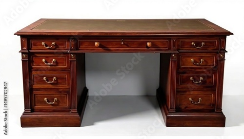 Refined mahogany writing desk with inlaid details, furniture, refined, study