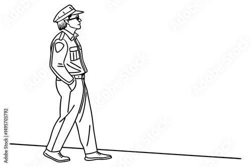 police officer wearing glasses standing line art