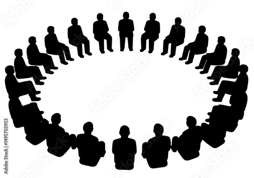 Community Circle Seated Silhouette, Inclusive Dialogue Vector