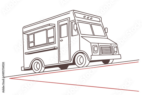 Street food truck line sketch in black and white