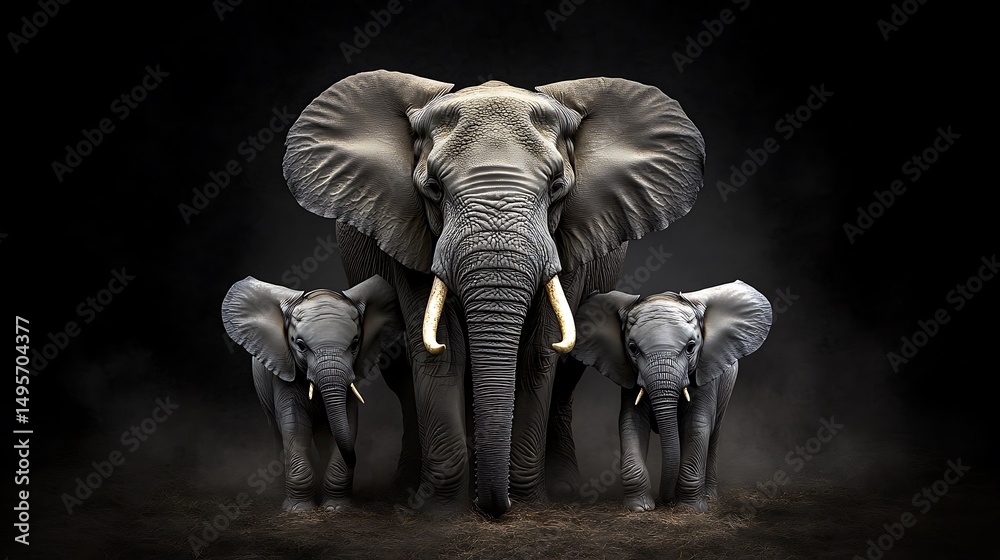 Fototapeta premium 闇の象一家