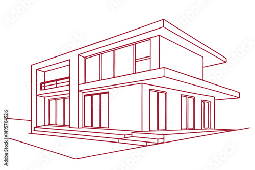 modern house single line drawing minimalist design